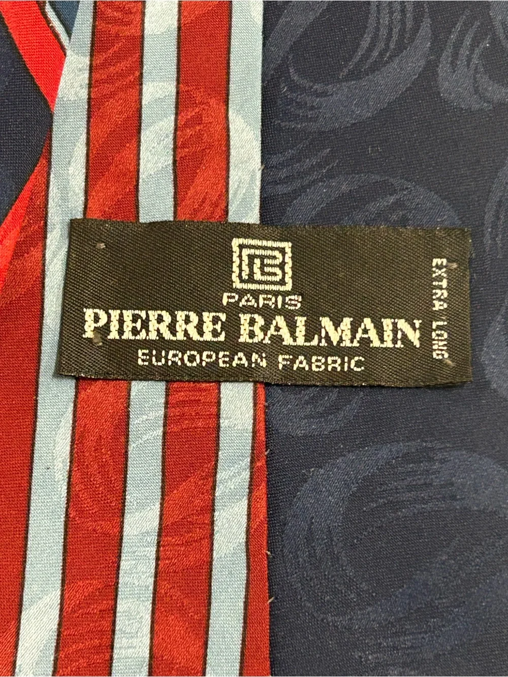Pierre Balmain Paris Vintage Abstract Designer Tie Navy Blue Red Extra Long